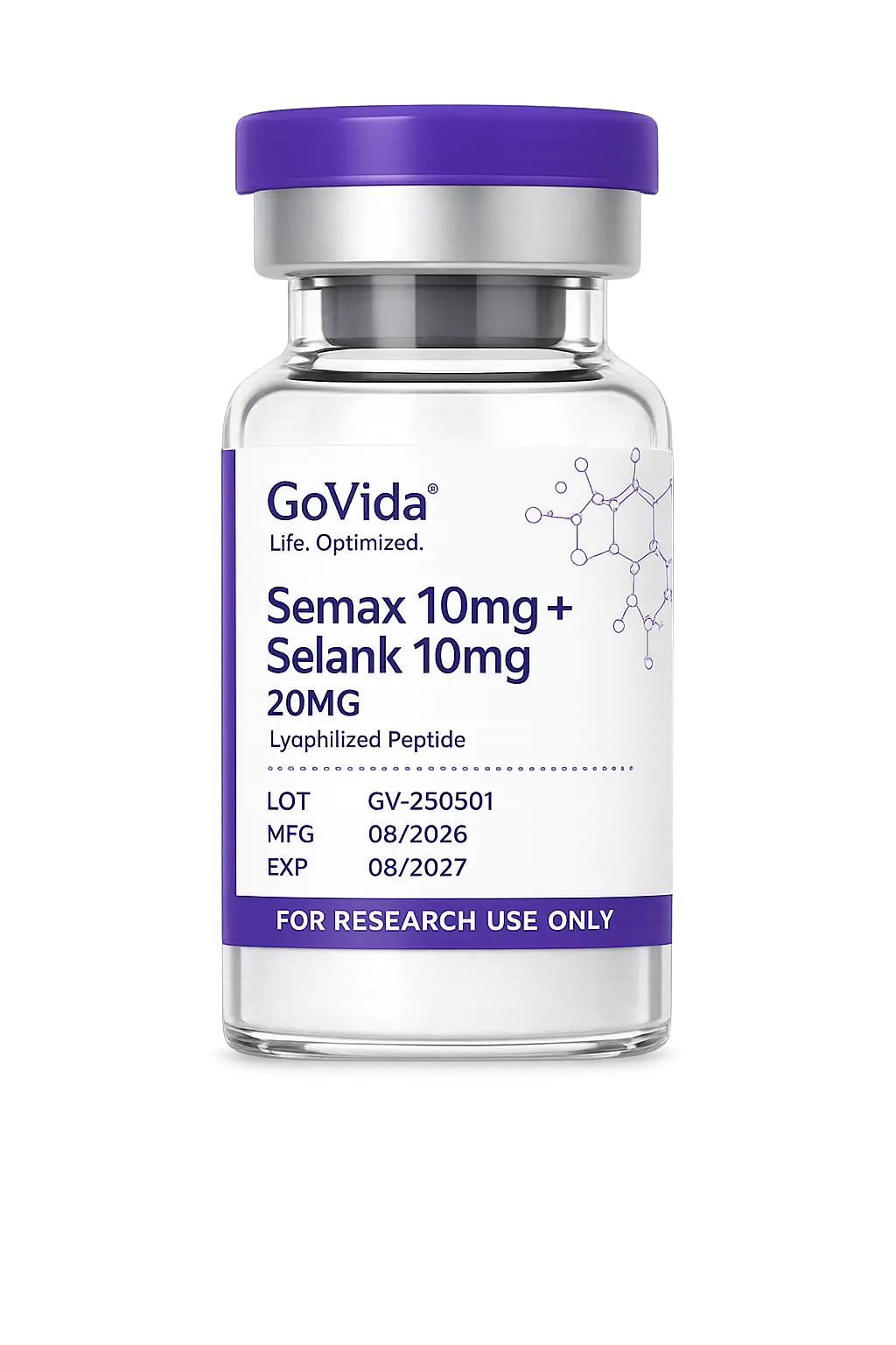 GoVida Labs Semax + Selank 10MG + 10MG research label